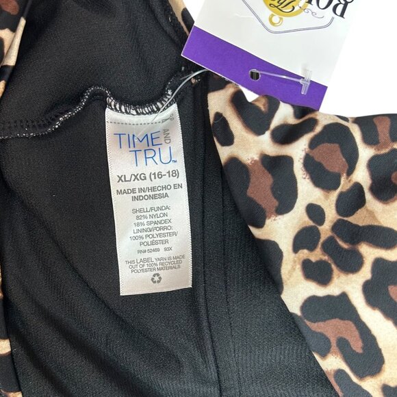NWT Time And Tru Womens XL Leopard Print One Piece Halter Swimsuit Open Back - Picture 6 of 16